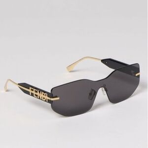 Fendi Fendigraphy Fe40066u Dark Gray Shield Sunglasses. Gold Logo